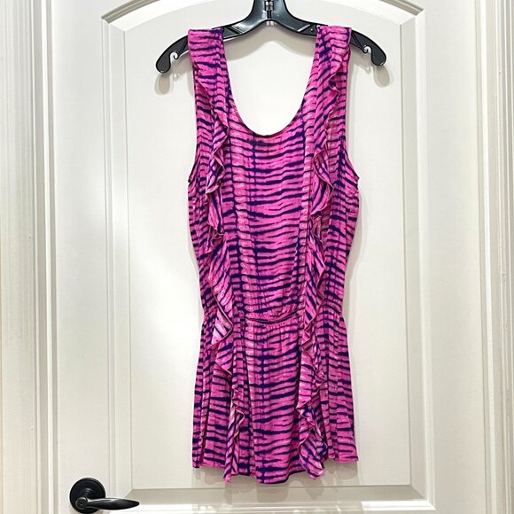 New Victoria's Secret Swim Cover Dress Small Pink Purple Ruffle Zebra Stripe - Picture 1 of 8